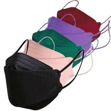 Rmaytiked 50Pcs 4-Ply Multicolored 3D Type Breathable Face Covers Disposable Nose Mouth Cover Black ...