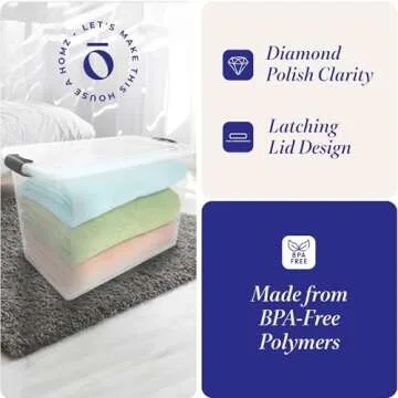 HOMZ 2-Pack Latching Lid, Large Clear Plastic Storage Bins w/ Lids, 112 Quart, Gray Latch