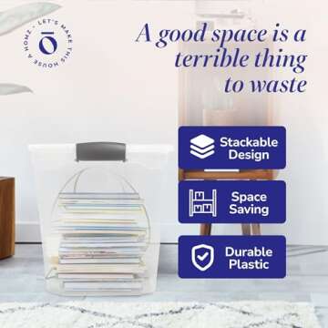 HOMZ 2-Pack Latching Lid, Large Clear Plastic Storage Bins w/ Lids, 112 Quart, Gray Latch