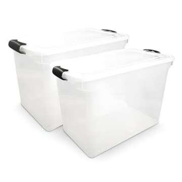 HOMZ 2-Pack Latching Lid, Large Clear Plastic Storage Bins w/ Lids, 112 Quart, Gray Latch