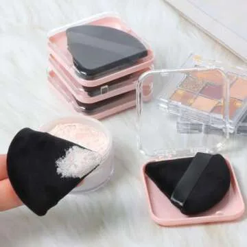 Ocim 4 Pack Triangle Makeup Puffs for Face Powder,Soft Velour Make up Powder Puff,Black