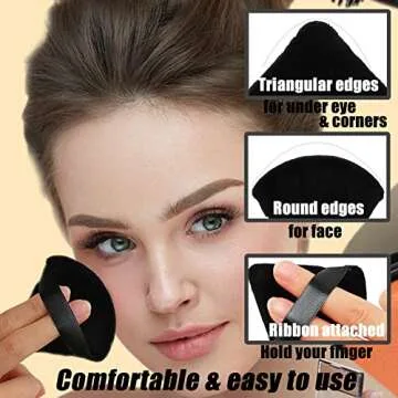 Ocim 4 Pack Triangle Makeup Puffs for Face Powder,Soft Velour Make up Powder Puff,Black