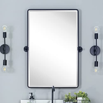 Farmhouse Pivot Rectangle Bathroom Mirror Black Metal Framed Tilting Beveled Vanity Mirrors for Wall...