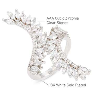 Lavencious Cocktail Fashion Ring Size Adjustable From 6-8.5 Cubic Zirconia Marquise Shape Jewelry for Women (Silver)