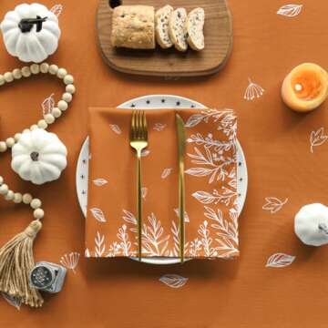 Horaldaily Fall Tablecloth 60x60 Inch Square, Thanksgiving Autumn Harvest Orange Wild Flowers Table Cover for Party Picnic Dinner Decor