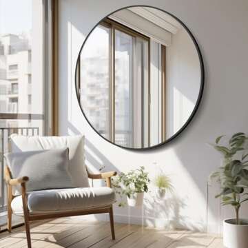 CIVENO 42 Inch Black Round Mirror - Stylish & Durable