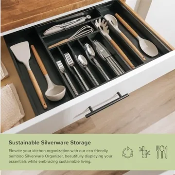 Expandable Bamboo Drawer Organizer for Stylish Kitchen Storage