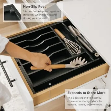 Expandable Bamboo Drawer Organizer for Stylish Kitchen Storage