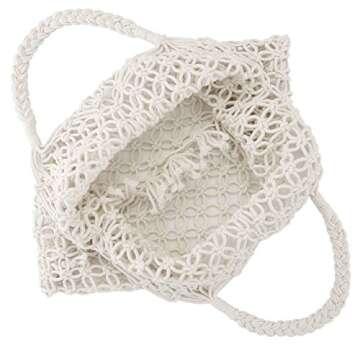 Ayliss Handmade Straw Bag Travel Beach Fishing Net Handbag Shopping Woven Shoulder Bag for Women(White)