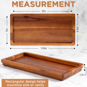 Bathroom Vanity Tray 11.8 x 5.9 inches of Natural Acacia Wood - Elegant Organizer for Cosmetics, Jew...