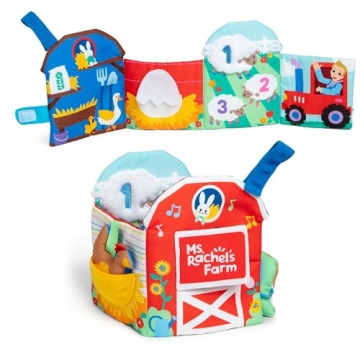 Ms. Rachel Official Sensory Learning Farm, Foldable Soft Baby Book with Plush Cow, Infant Educationa...