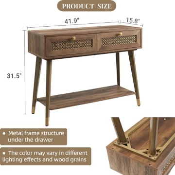 JYED Mid Century Console Table with Open Shelf and Drawers