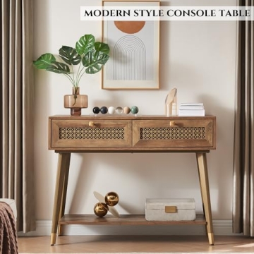 JYED Mid Century Console Table with Open Shelf and Drawers