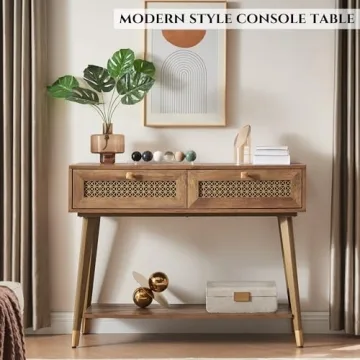 JYED Mid Century Console Table with Open Shelf and Drawers