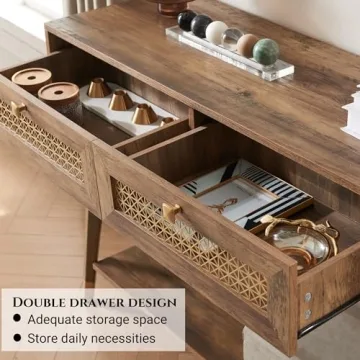 JYED Mid Century Console Table with Open Shelf and Drawers