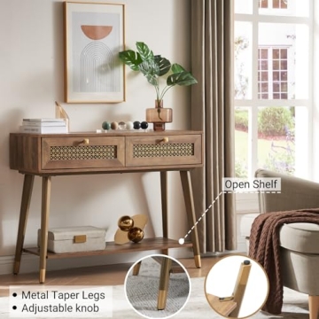 JYED Mid Century Console Table with Open Shelf and Drawers