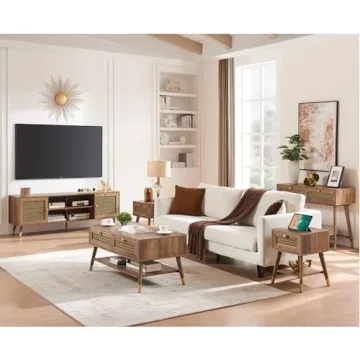 JYED Mid Century Console Table with Open Shelf and Drawers