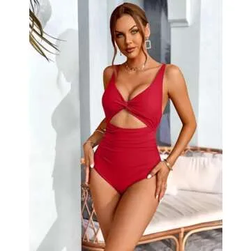 Charmo Women's One Piece Swimsuit Red High Waisted Monokini