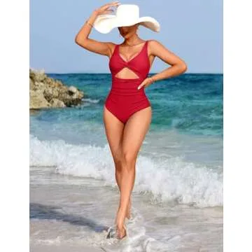 Charmo Women's One Piece Swimsuit Red High Waisted Monokini