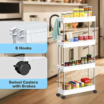 NOTHEIA Slim Storage Cart 4-Tier, Bathroom Organization Slide Out Cart, Laundry Room Organization an...