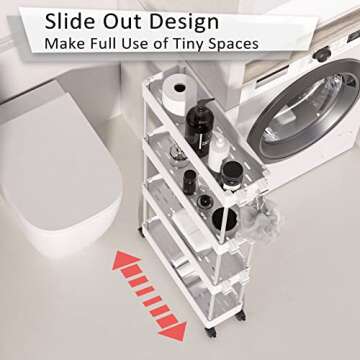 NOTHEIA Slim Storage Cart 4-Tier, Bathroom Organization Slide Out Cart, Laundry Room Organization and Storage Utility Cart, Snack Cart with Wheels Thin Space Solutions Between Washer and Dryer, White