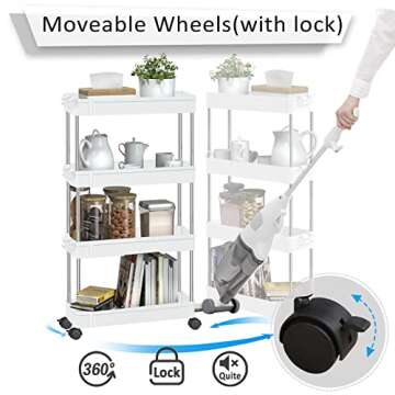 NOTHEIA Slim Storage Cart 4-Tier, Bathroom Organization Slide Out Cart, Laundry Room Organization and Storage Utility Cart, Snack Cart with Wheels Thin Space Solutions Between Washer and Dryer, White