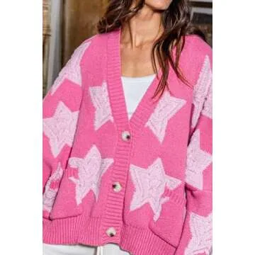 Stylish Womens Button Down Oversized Cardigan in Rose