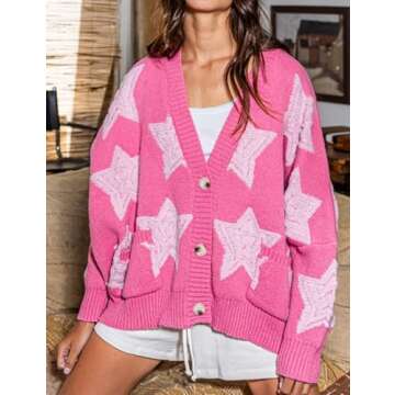 Stylish Womens Button Down Oversized Cardigan in Rose