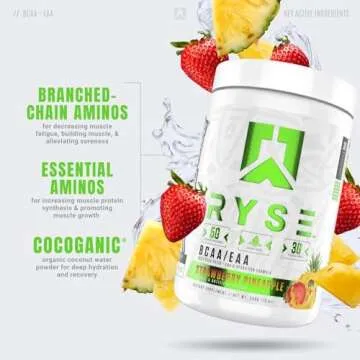 Ryse Core Series BCAA+EAA | Recover, Hydrate, and Build | with 5g Branched Chain Aminos and 3g Essential Aminos | 30 Servings (Strawberry Pineapple)