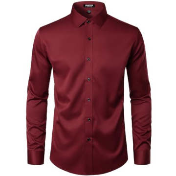 Wrinkle-Free Slim Fit Dress Shirt for Men - Burgundy