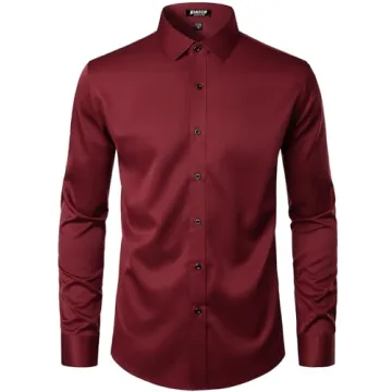 Wrinkle-Free Slim Fit Dress Shirt for Men - Burgundy