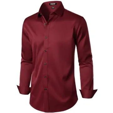 Wrinkle-Free Slim Fit Dress Shirt for Men - Burgundy