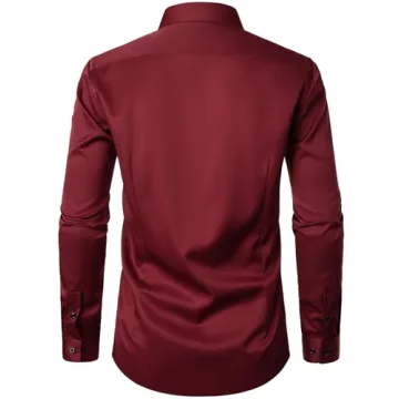 Wrinkle-Free Slim Fit Dress Shirt for Men - Burgundy