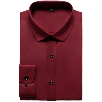 Wrinkle-Free Slim Fit Dress Shirt for Men - Burgundy