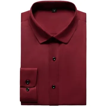Wrinkle-Free Slim Fit Dress Shirt for Men - Burgundy