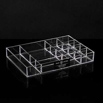 Isaac Jacobs 12-Compartment Clear Acrylic Drawer Organizer (9.4" L x 6.4" W x 1.3" H), Multi-Section...