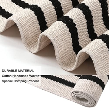 LEEVAN Washable Black and White Striped Doormat Rug
