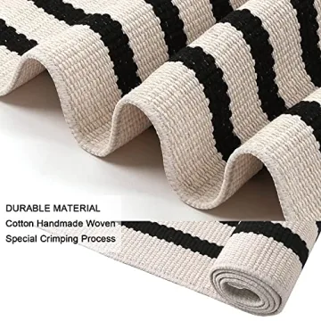 LEEVAN Washable Black and White Striped Doormat Rug