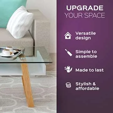 bonVIVO Modern Glass Coffee Table - Elegant Centerpiece for Living Room Decor with Tempered Glass Top, Sleek Design as A Gift for Home or Office Use, White