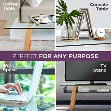 bonVIVO Modern Glass Coffee Table - Elegant Centerpiece for Living Room Decor with Tempered Glass Top, Sleek Design as A Gift for Home or Office Use, White