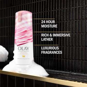 Olay Body Wash Indulgent Moisture for Women, Infused with Vitamin B3, 24hr Moisture, Notes of Rose a...