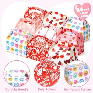 JOYIN 24 Pcs Valentine’s Day Gift Treat Boxes, Cookie Boxes with Colorful Heart shaped Design for Kids Party Favor, Classroom Exchange Prizes, Valentines Candy Boxes