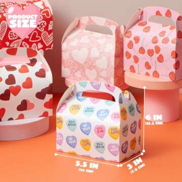 JOYIN 24 Pcs Valentine’s Day Gift Treat Boxes, Cookie Boxes with Colorful Heart shaped Design for Kids Party Favor, Classroom Exchange Prizes, Valentines Candy Boxes