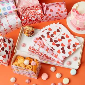 JOYIN 24 Pcs Valentine’s Day Gift Treat Boxes, Cookie Boxes with Colorful Heart shaped Design for Kids Party Favor, Classroom Exchange Prizes, Valentines Candy Boxes