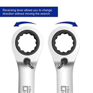 Prostormer Stubby Reversible Ratcheting Wrench Set, 10-Piece 5/16" to 3/4" SAE 72-Teeth Box End and Open End Combination Wrench Kit with Rolling Pouch, CR-V Constructed