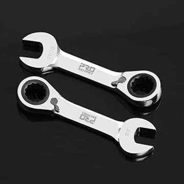 Prostormer Stubby Reversible Ratcheting Wrench Set, 10-Piece 5/16" to 3/4" SAE 72-Teeth Box End and Open End Combination Wrench Kit with Rolling Pouch, CR-V Constructed