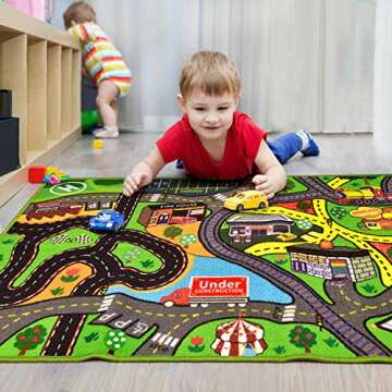 Car Rug Play Mat - Kids Carpet Playmat - Road Rug for Toy Cars - Large 60" x 32" Toy Car Rug for Cit...