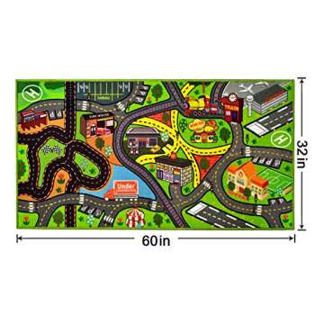 Car Rug Play Mat - Kids Carpet Playmat - Road Rug for Toy Cars - Large 60" x 32" Toy Car Rug for City Life Road Traffic Educational, Learn & Have Fun Safe, Best Road Carpet for Playroom & Kid Bedroom