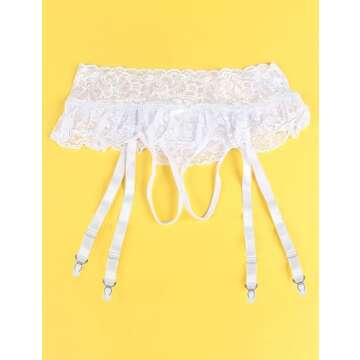 ohyeah White Lace Garter Belt with 4 Straps Wedding Garter Belt for Thigh High Stockings Plus Size Garter Belt Lingerie Set XS-S