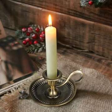 Healifty Taper Candle Holders Vintage Bronze Candlestick Holder with Handle European Style Candle Stand Chamberstick Handheld for Centerpiece Party Wedding Table Home Decor